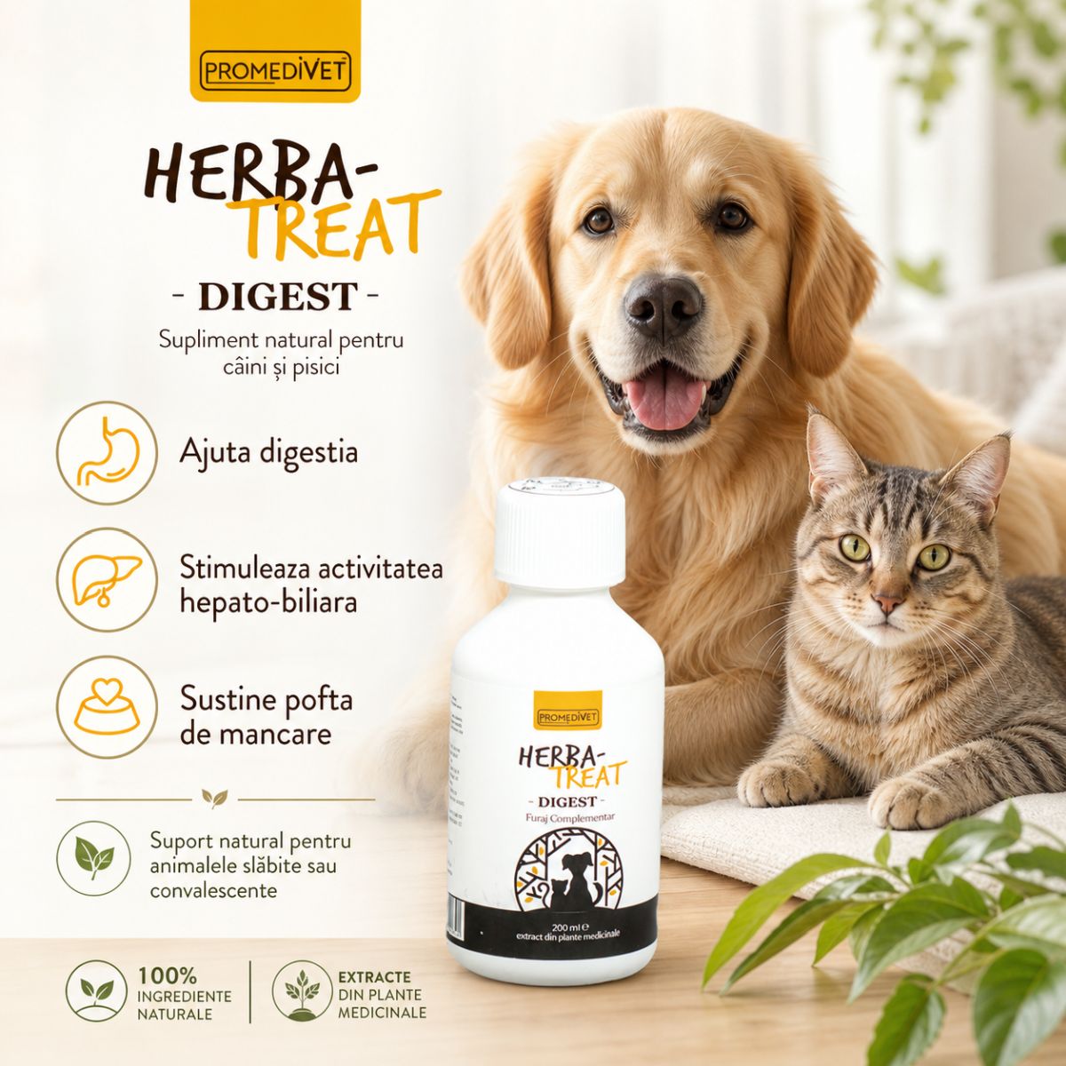 PROMEDIVET Herba-Treat Digest Hepatoprotector, supliment sistem digestiv câini, suspensie orală PROMEDIVET Herba-Treat Digest Hepatoprotector, XS-XL, supliment sistem digestiv câini și pisici, flacon, 200ml suspensie orală - imagine 3